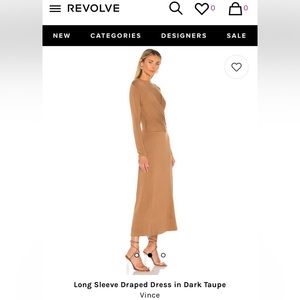 REVOLVE Vince Long Sleeve Draped Dress in Dark Taupe